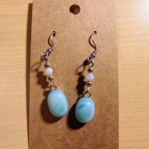 Blue Stone Dangle Drop French Hook Earrings